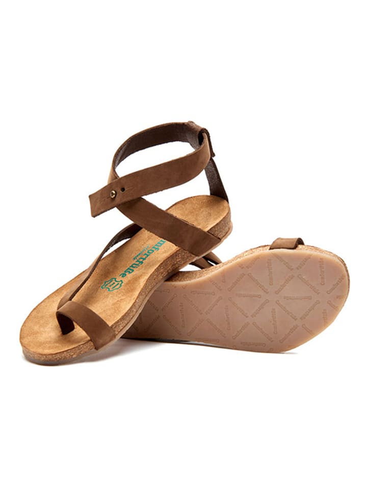 Comfortfusse Leder-Zehensandalen in Sand günstig kaufen