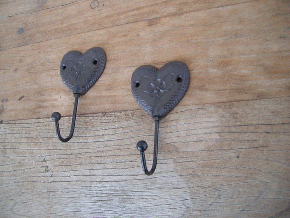 Deko-Impression Wandhaken Haken Wandhaken Herz 2er Set Guss- u.Eisen massiv Landhausstil, (2-St)