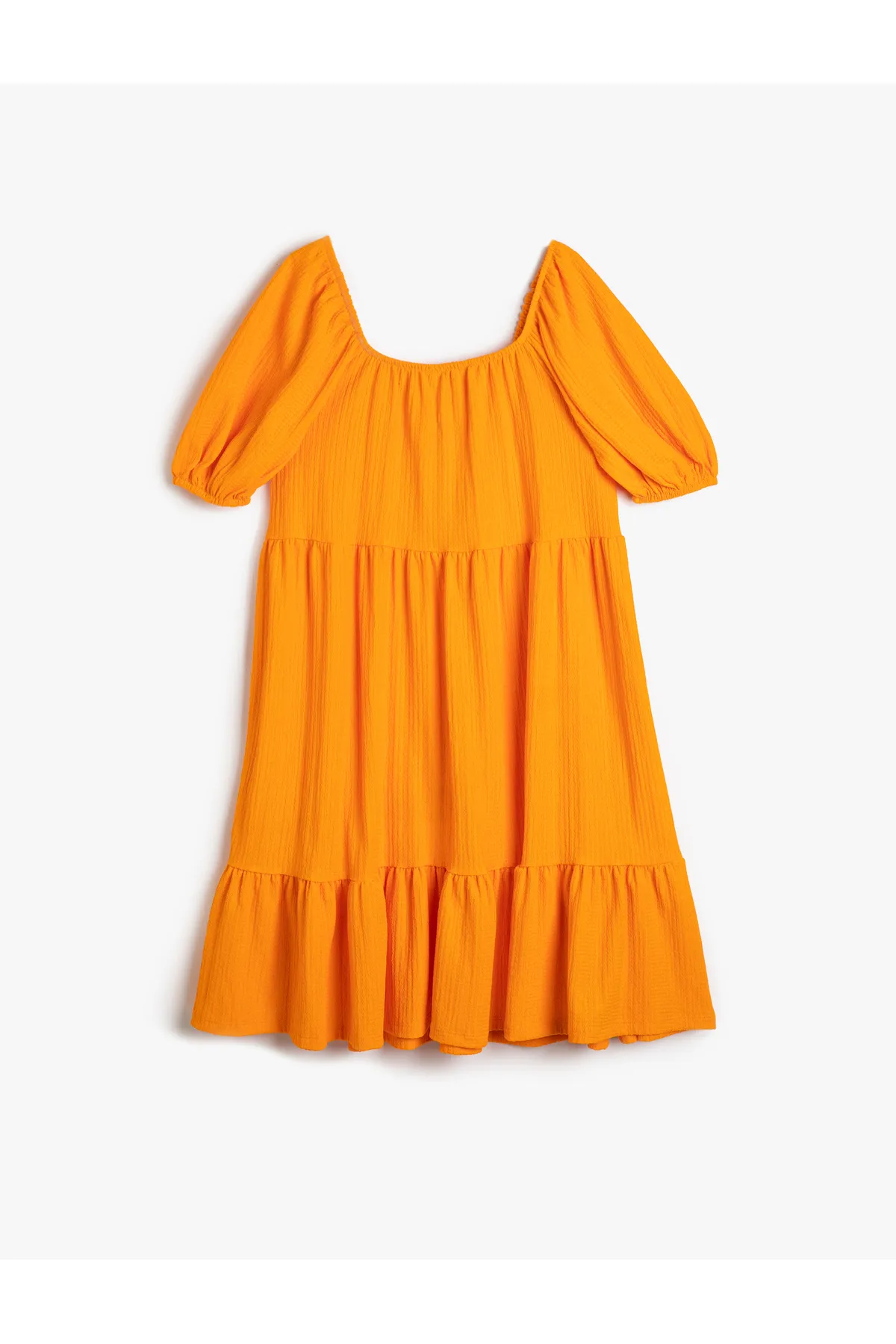 Koton  Kleid Midi-Rüschen, entspannter Schnitt, kurze Ärmel, quadratischer Ausschnitt