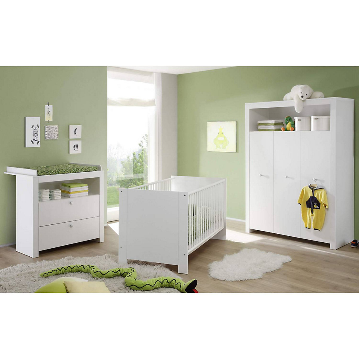 Babyzimmer Kombination 3-tlg. mit Wickeltisch OLBIA-19 in Weiß