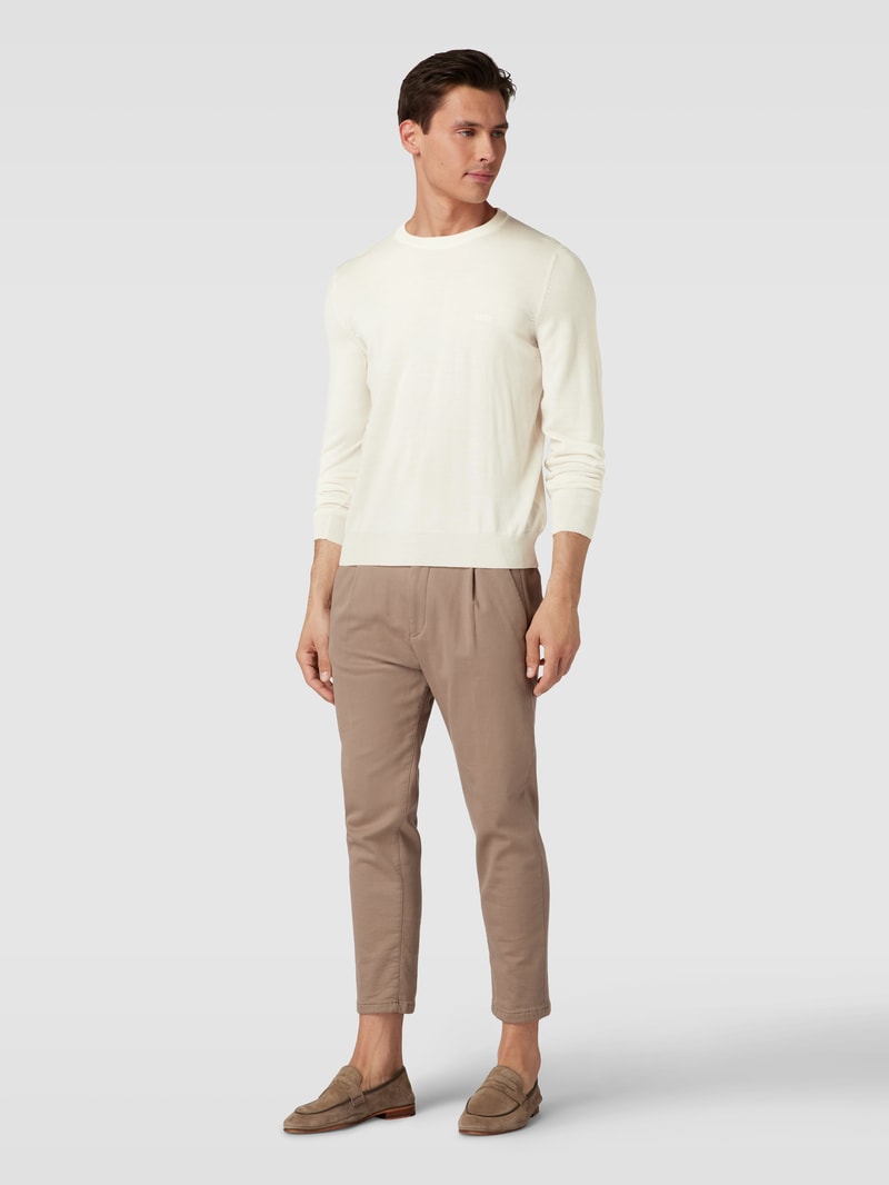 Strickpullover aus Schurwolle mit Label-Stitching Modell 'Otto' in offwhite