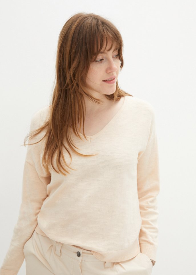 Leichter Strickpullover mit V-Ausschnitt aus Baumwolle