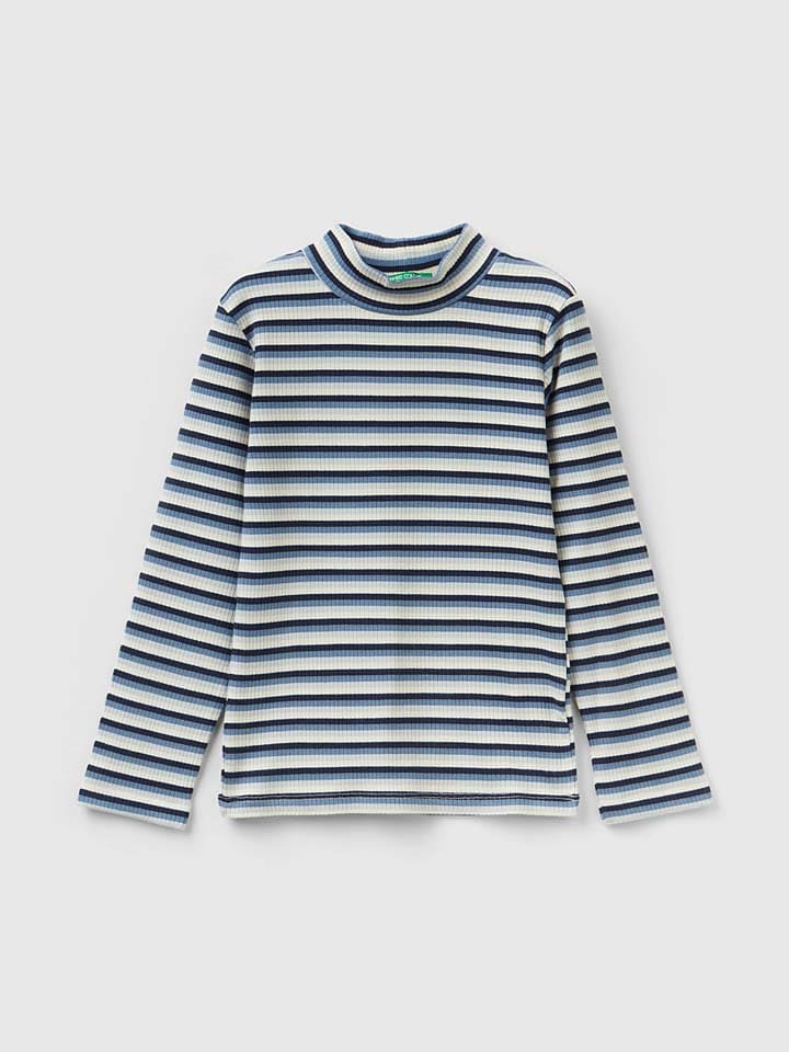 Benetton Longsleeve in Dunkelblau/ Weiß günstig kaufen