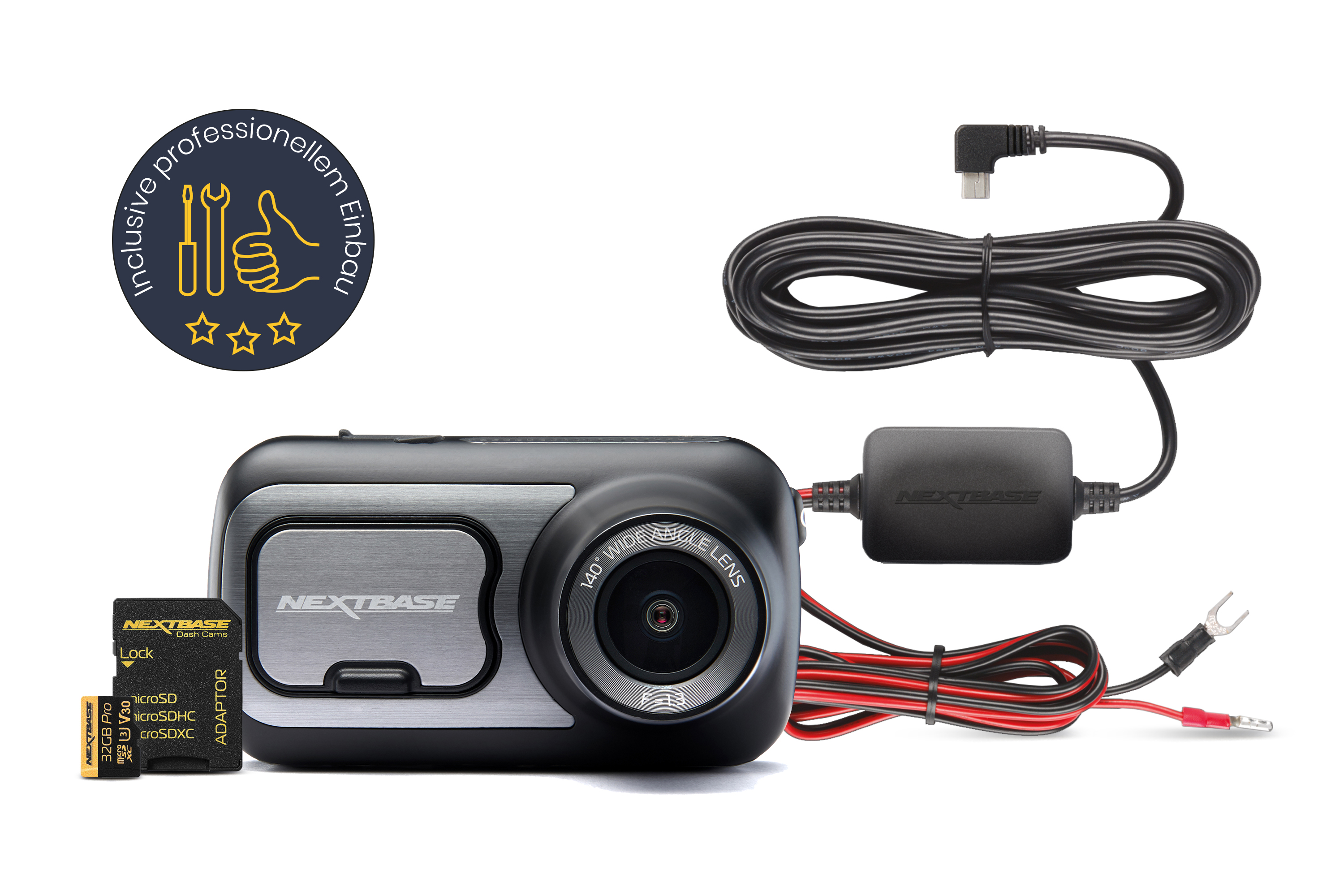 Dashcam Bundle 422GW von Nextbase inkl. 32GB SD-Karte, Festeinbau-Kabelsatz und Einbau - ATU