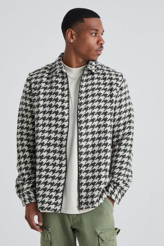 Langärmliges Hahnentritt-Overshirt mit Reißverschluss