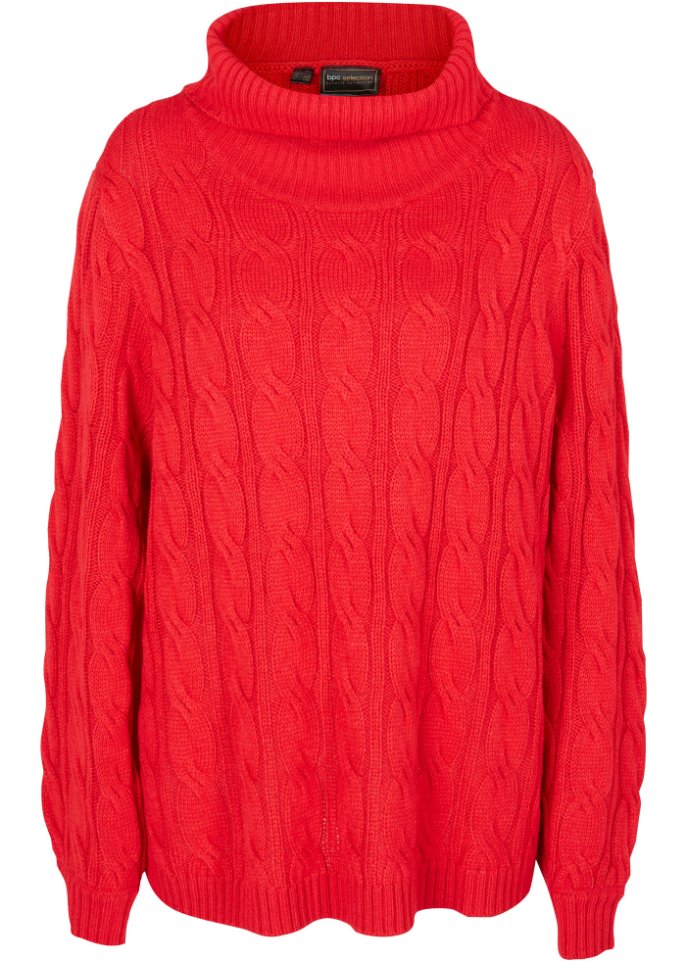 Rollkragenpullover mit Zopfmuster
