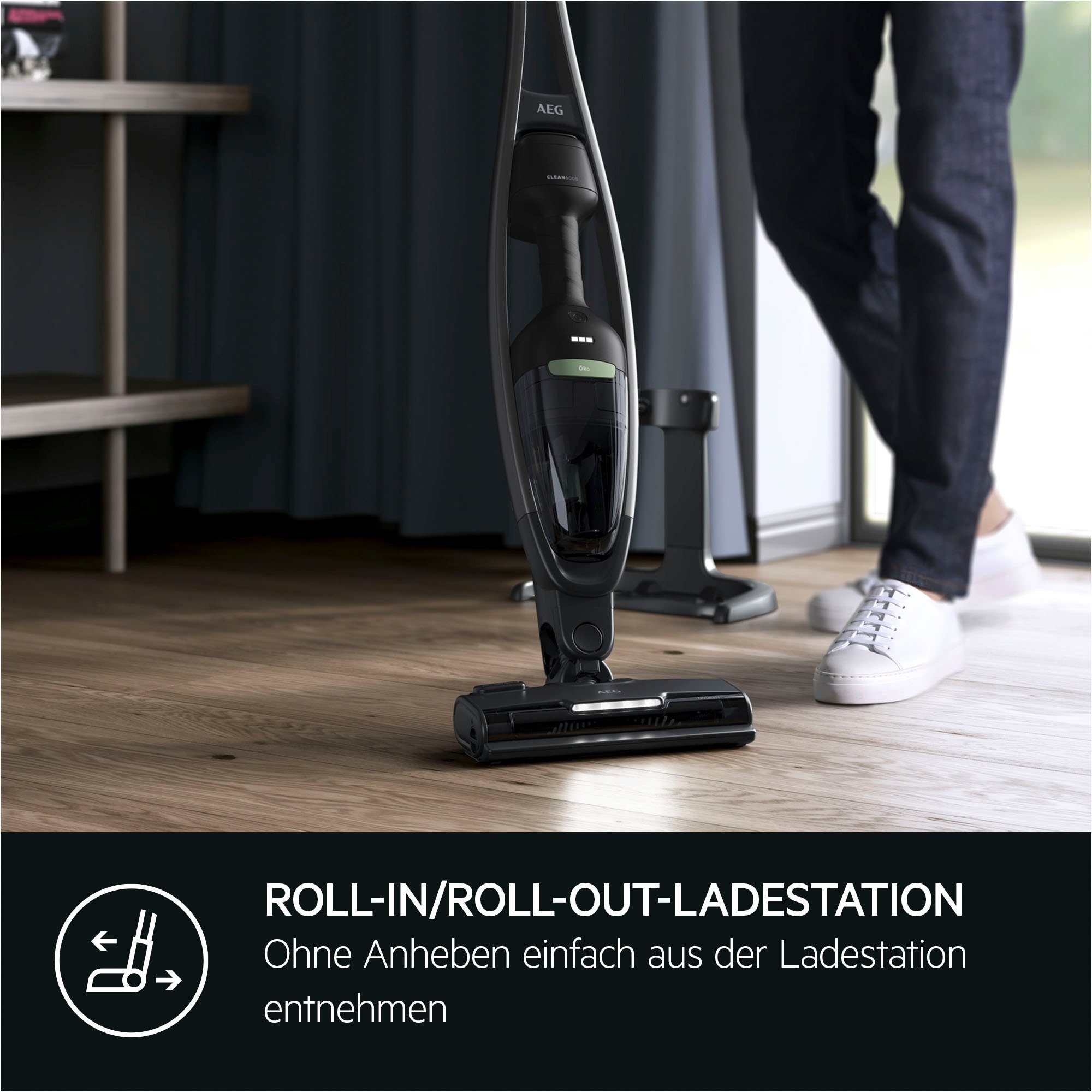 AEG Akku-Hand-und Stielstaubsauger CLEAN ÖKO 6000 (AS62B25ÖKO), beutellos, 2in1, leise 79dB(A), 47 % Recyclingmaterial, bis zu 55 Min. Laufzeit