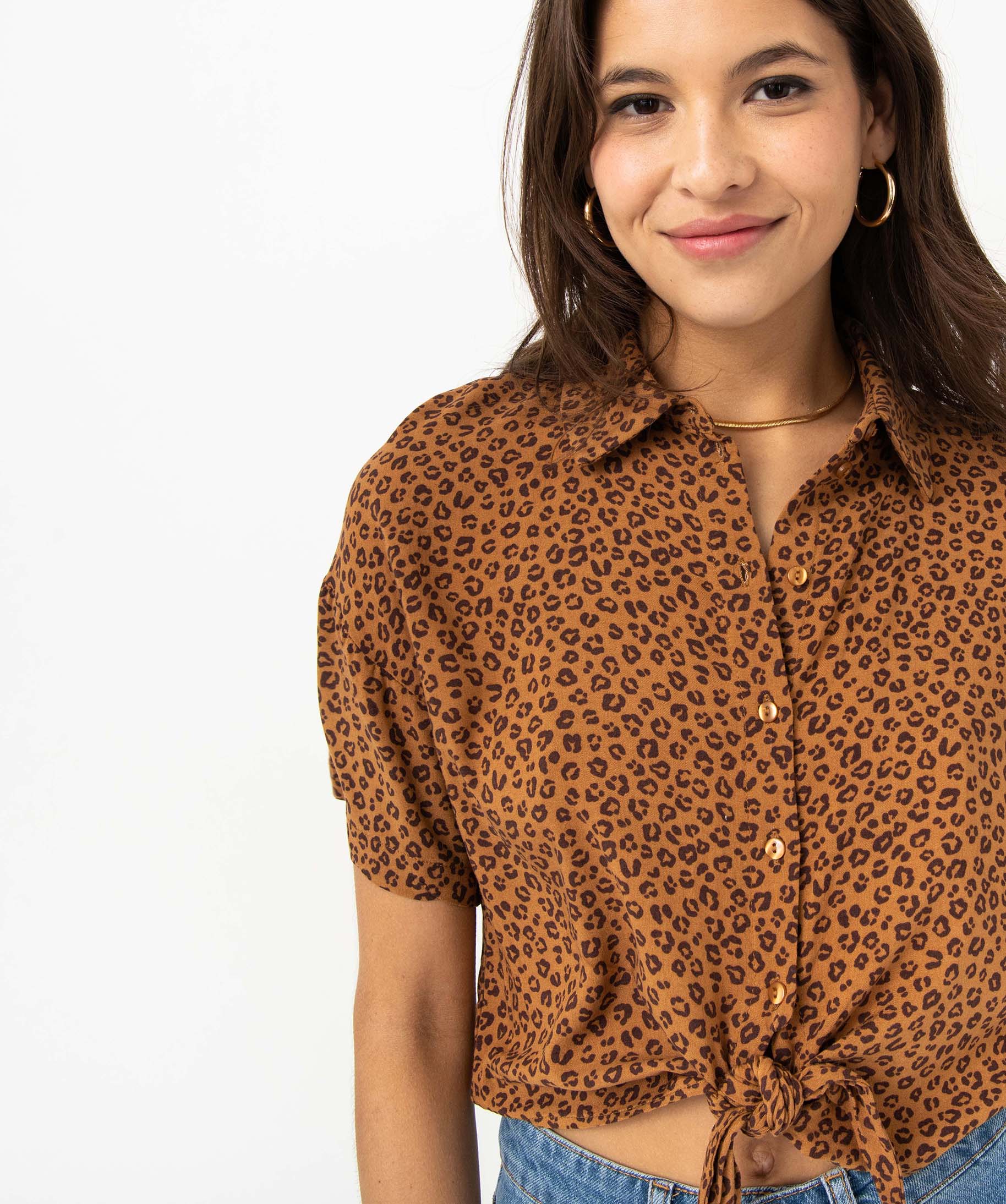 Chemise courte imprimée nouée dans le bas femme imprime | GEMO
