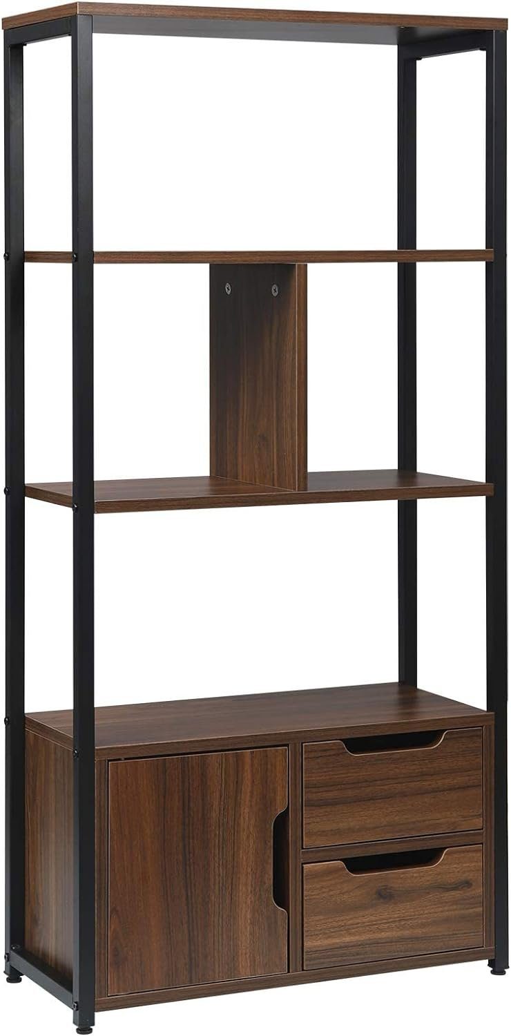 Woltu Bücherregal, 1-tlg., Standregal mit Schrank und Schubladen MDF Metall
