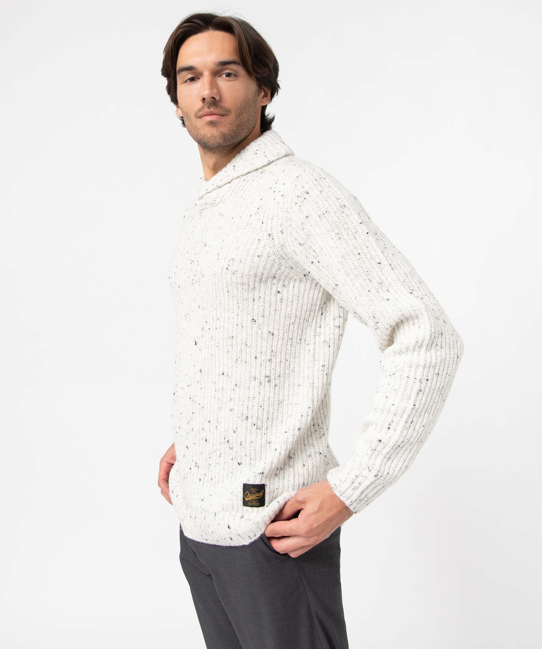 Pull homme à col chale contenant de la laine ecru | GEMO