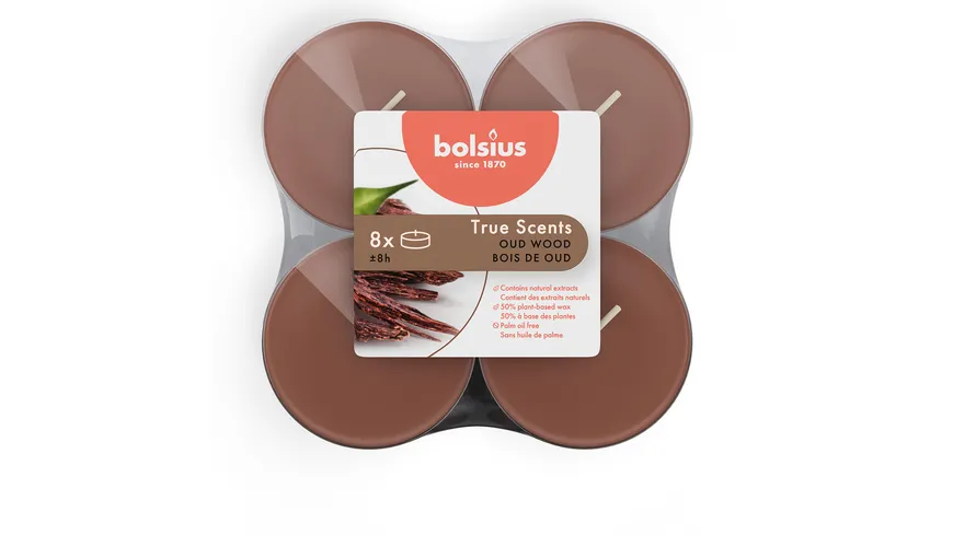 bolsius Maxi-Teelichte True Scents 8h 8er Pack Oud Wood Oud Wood
