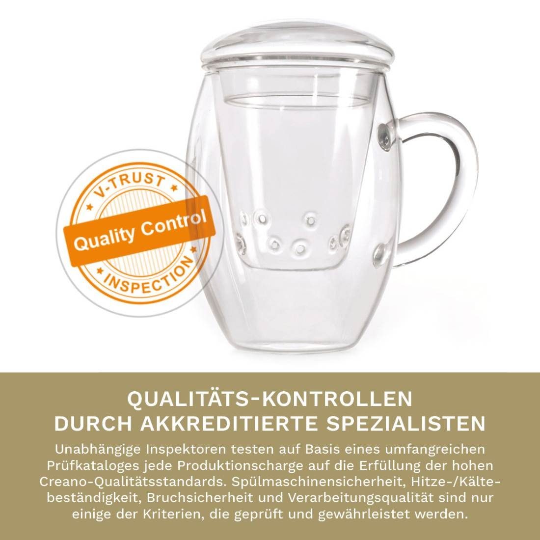 Creano Teeglas All in one, mit Glassieb & Henkel, Borosilikatglas, 3-teilig