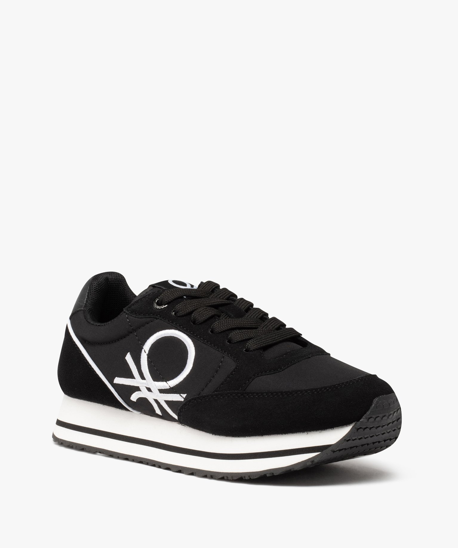 Baskets femme style retro running unies - Benetton noir | GEMO