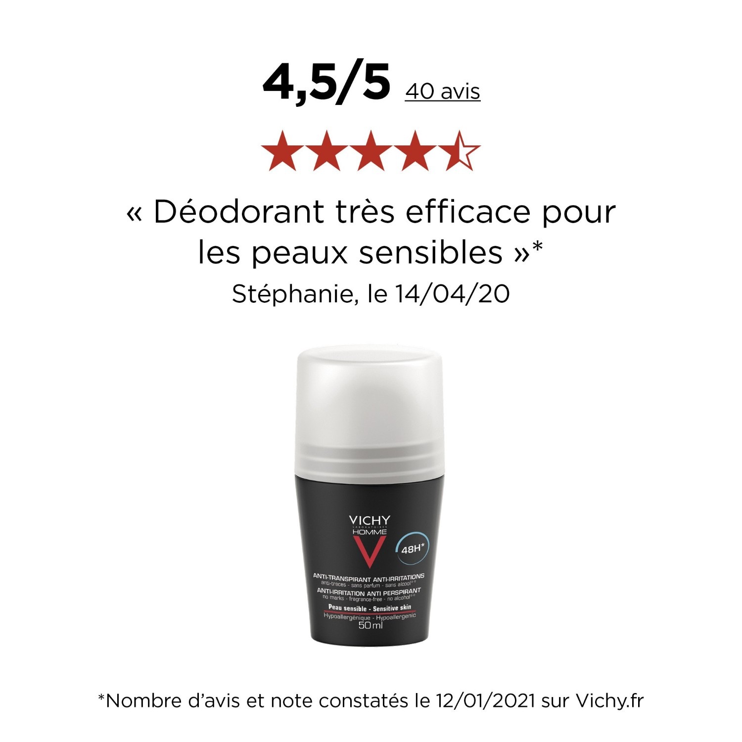 Confezione da 2 deodoranti antitraspiranti roll-on anti-irritazione Vichy, durata 48 ore.
