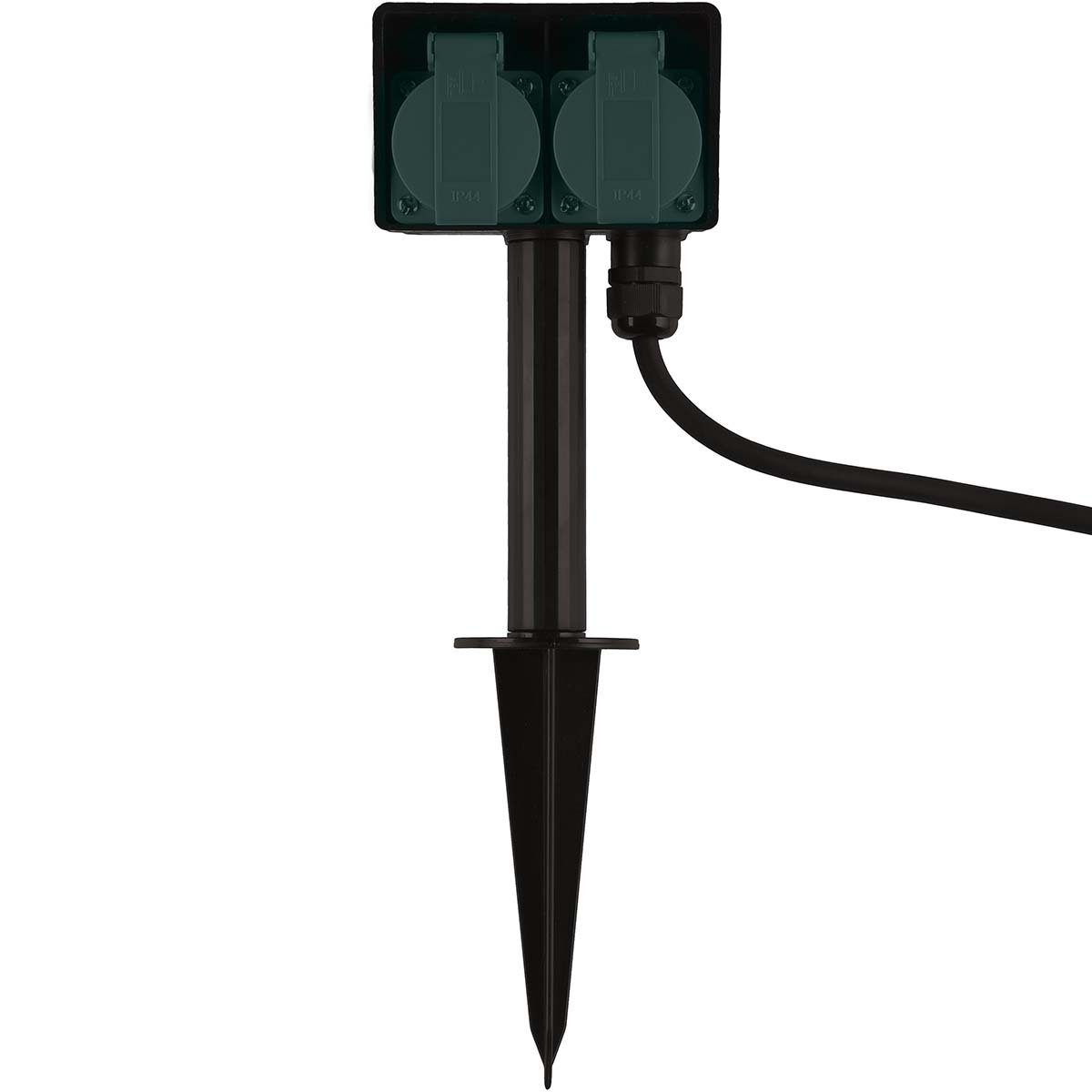 JUNG Gartensteckdose Tarmo 2-Fach Steckdose mit Erdspieß, Klappdeckel, Wasserfest, Outdoor, Mehrfachsteckdose, Steckdosensäule, Steckdosenleiste, 1-St., Garten-Steckdose, Steckdosenblock, Stromstecker Stromanschluss, Außensteckdose Steckdose Gartenst