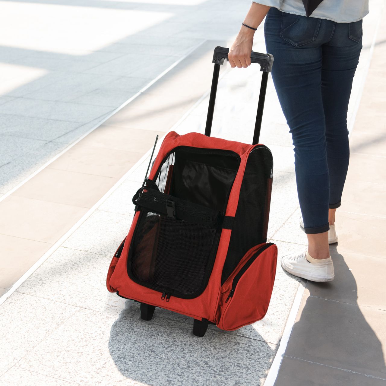 PawHut Hundetrolley Transporttasche Tragetasche 2-in-1 Haustierrucksack Rot