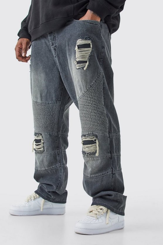 Plus zerrissene Bikerjeans mit geradem Bein