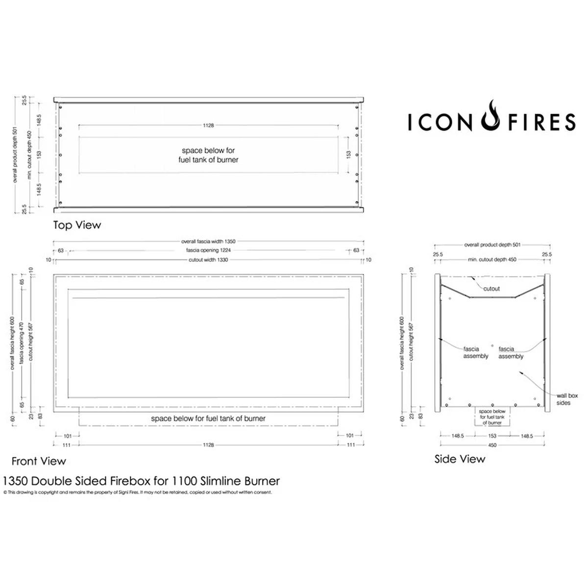 Icon Fires Slimline Firebox Einbaukamin, 7,7 kW, Edelstahl, H: 60 x B: 135 x T: 45 cm, bis zu 9 Stunden Brenndauer, modernes Design, langanhaltende Wärme.