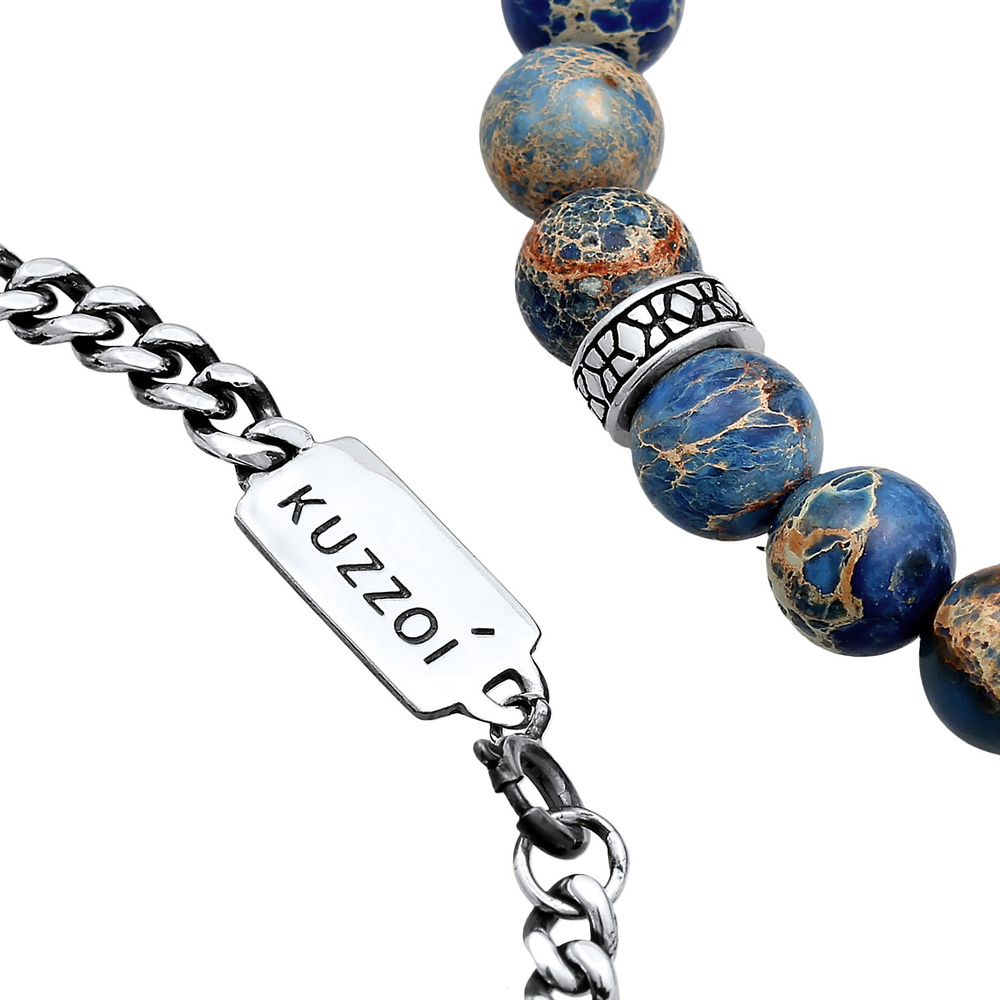 KUZZOI KUZZOI Bracelet Set de 2 perles pour hommes avec pierres précieuses d'agate en ar Bracelet