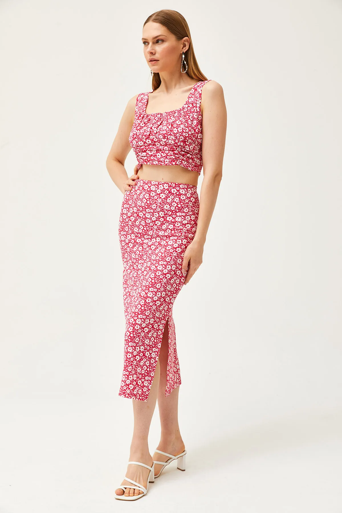 Olalook  Damen Daisy Fuchsia Oberteil Bluse Unterteil Rock Strickunterteil Top Set TKM-19000281
