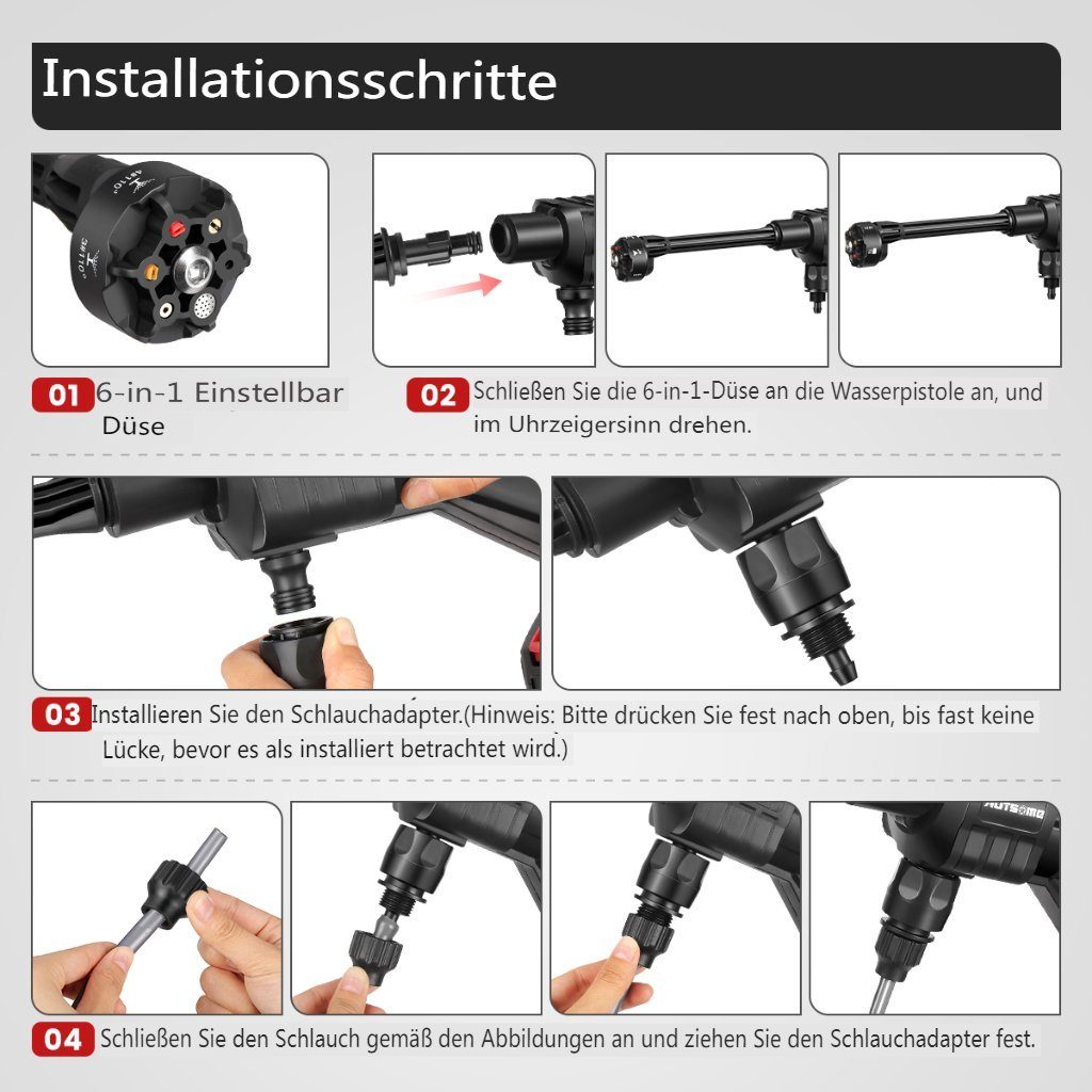 AUDEW Akku-Hochdruckreiniger, Druck max: 100,00 bar, 300W Kabelloser Hochdruckreiniger Auto Spritzpistole ohne Batterie