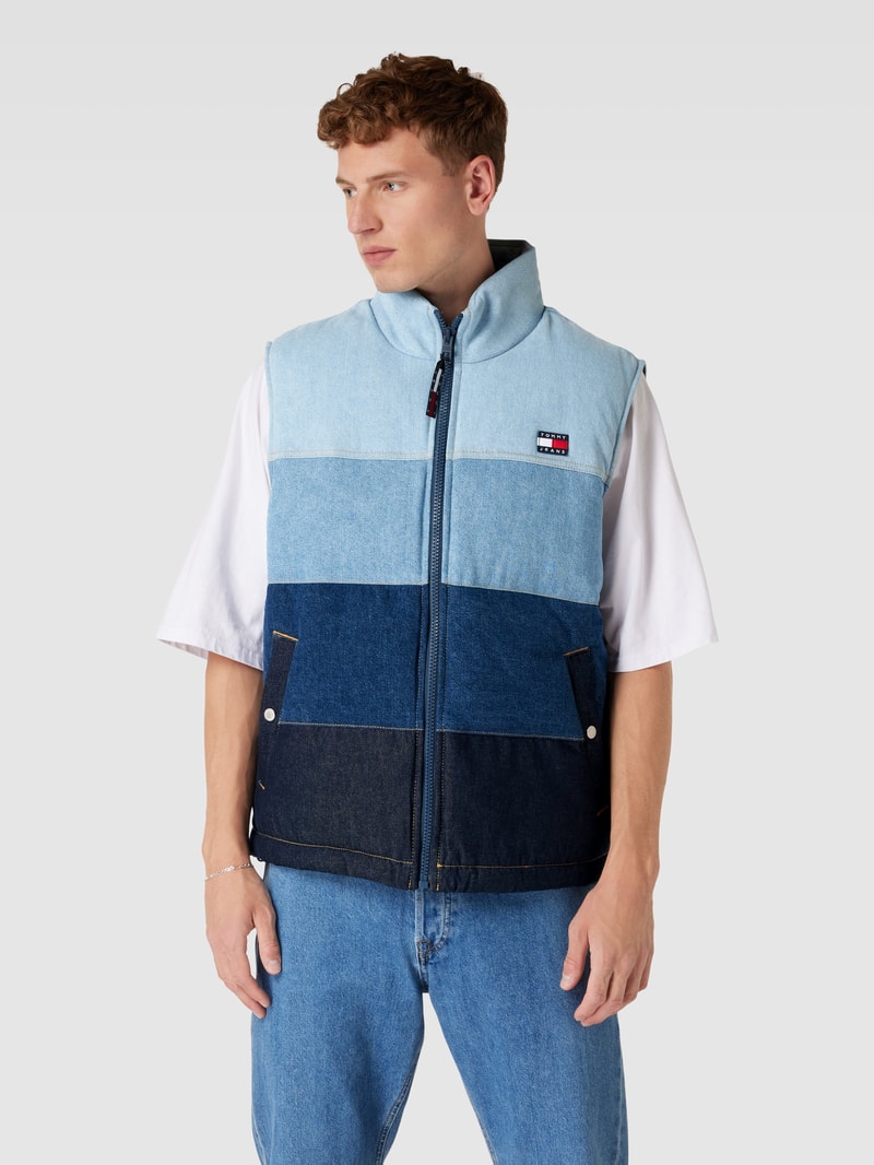 Steppweste mit Label-Patch Modell 'PUFFER' in jeans