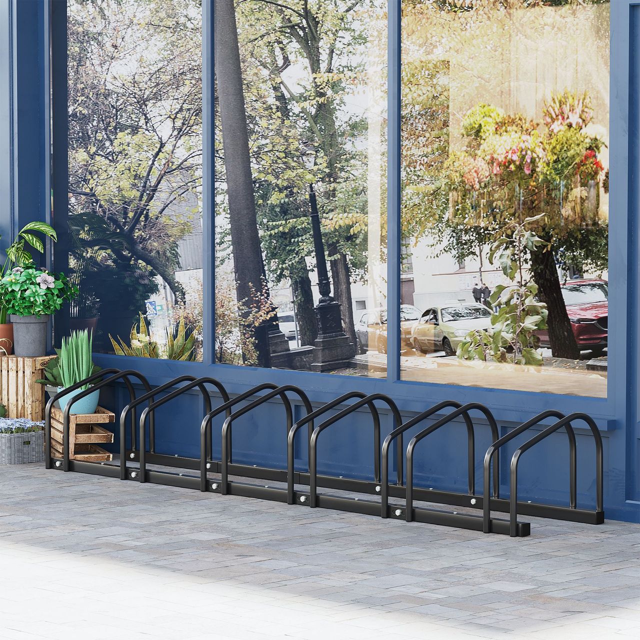 HOMCOM Fahrradständer Radständer Mehrfachständer Aufstellständer Fahrrad Ständer wetterfest langlebig Boden- und Wandmontage Stahl bis 6 Fahrräder Schwarz 179 x 33 x 27 cm