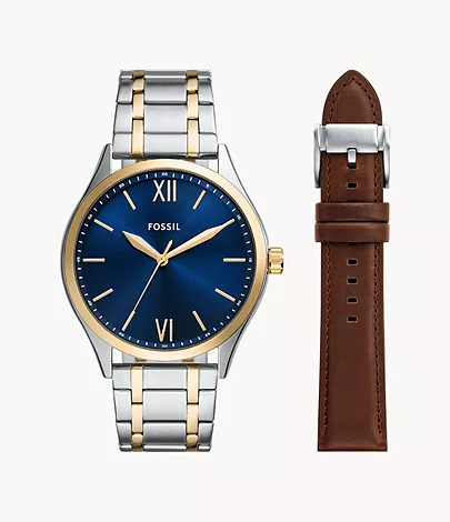 Fossil Outlet Set Uhr Fenmore 3-Zeiger-Werk Edelstahl Bicolor Band