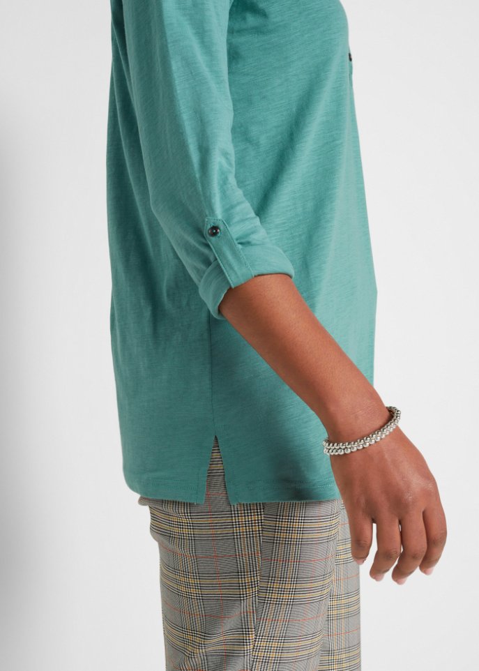 Leichtes Baumwoll Langarm-Shirt mit Knopfleiste