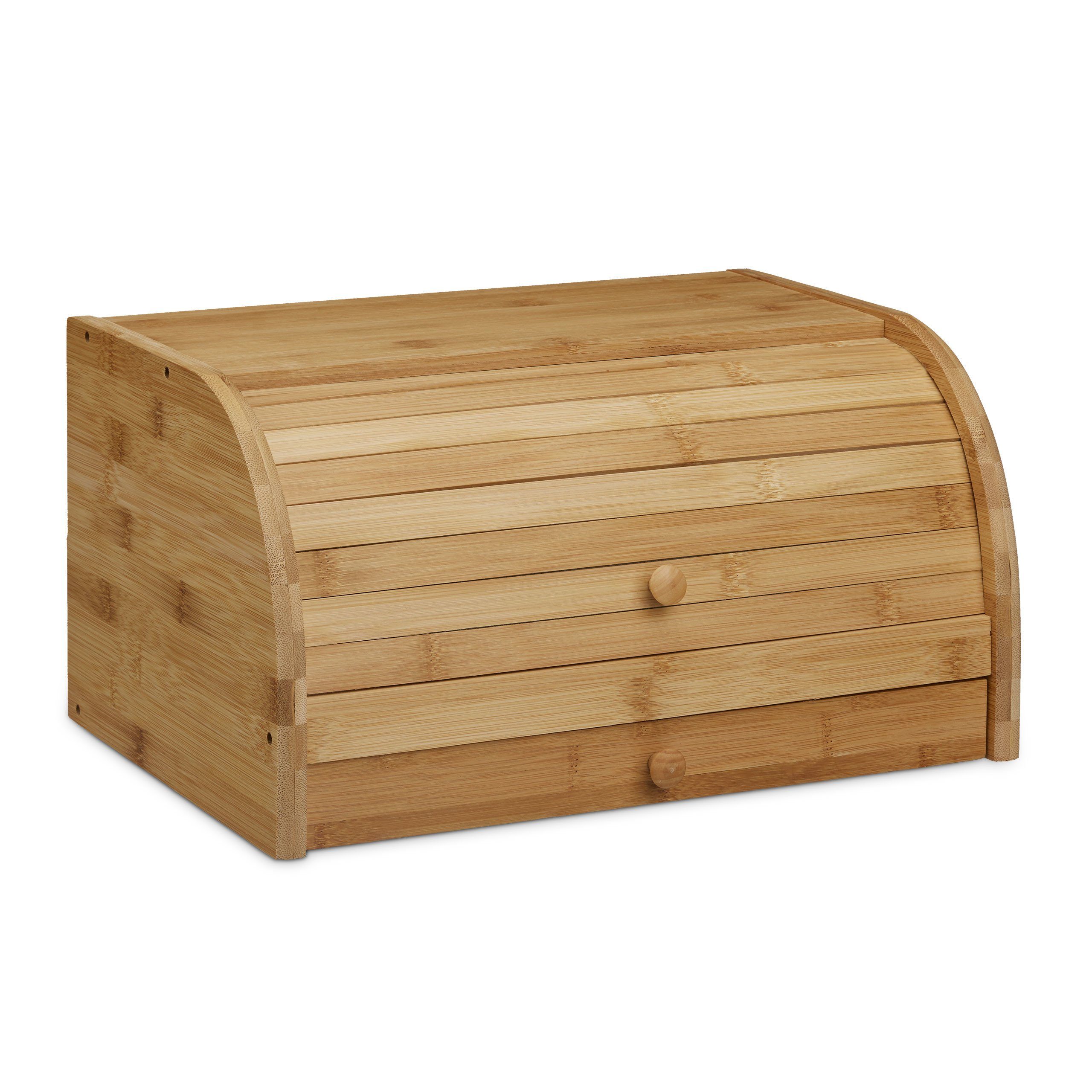 relaxdays Brotkasten Rollbrotkasten mit Schublade Bambus, Bambus