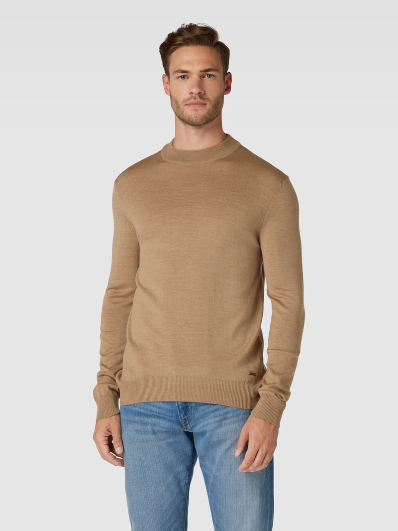 Strickpullover mit Rundhalsausschnitt Modell 'Davide' in camel