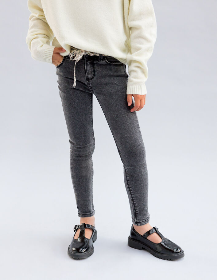Jean SKINNY gris avec ceinture-foulard fille