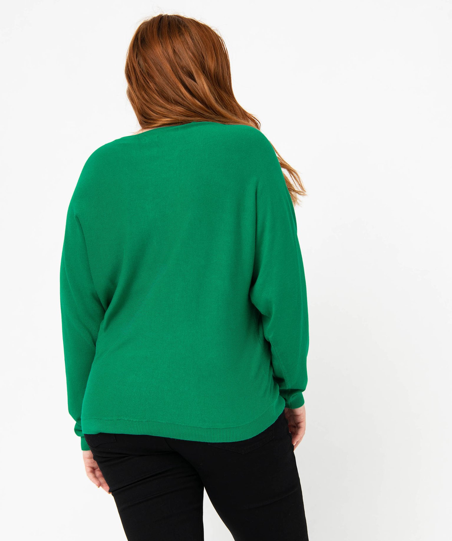 Pull fin avec col V zippé femme grande taille vert | GEMO