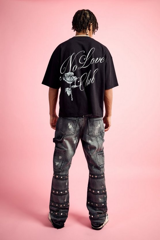 Slim-Fit Schlagjeans mit verziertem Detail
