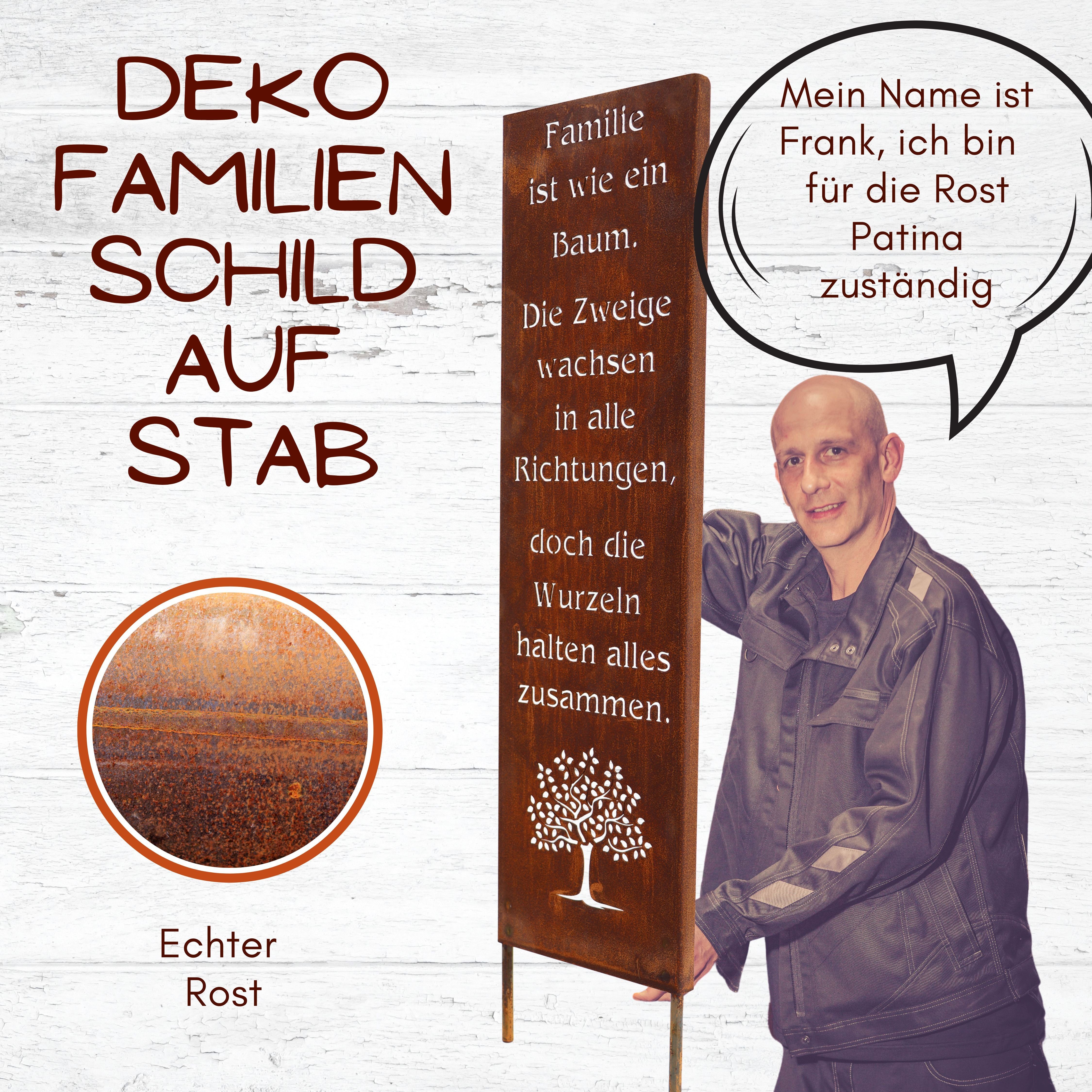 Rostikal Gartenfigur Gartendeko Rost Gartenschild Familie Deko, echter Rost