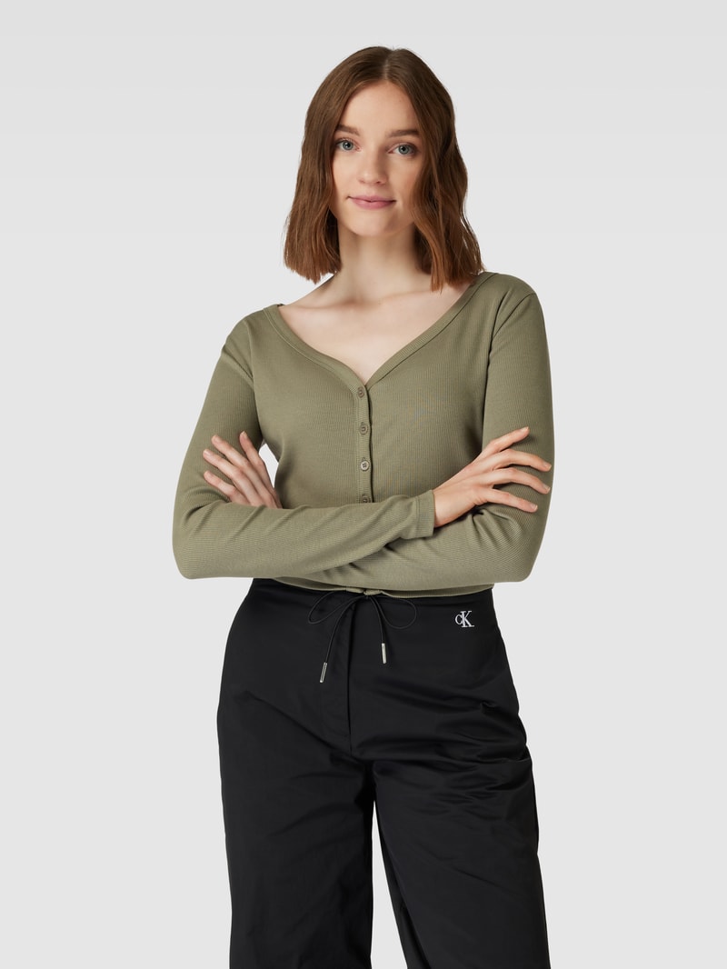 Cardigan mit Label-Patch in olivgrün