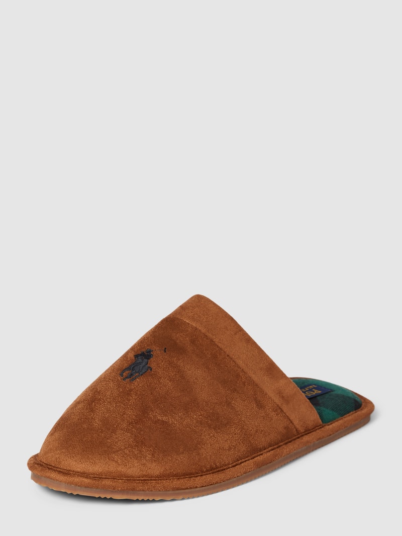 Hausschuhe mit Label-Stitching Modell 'KLARENCE' in cognac