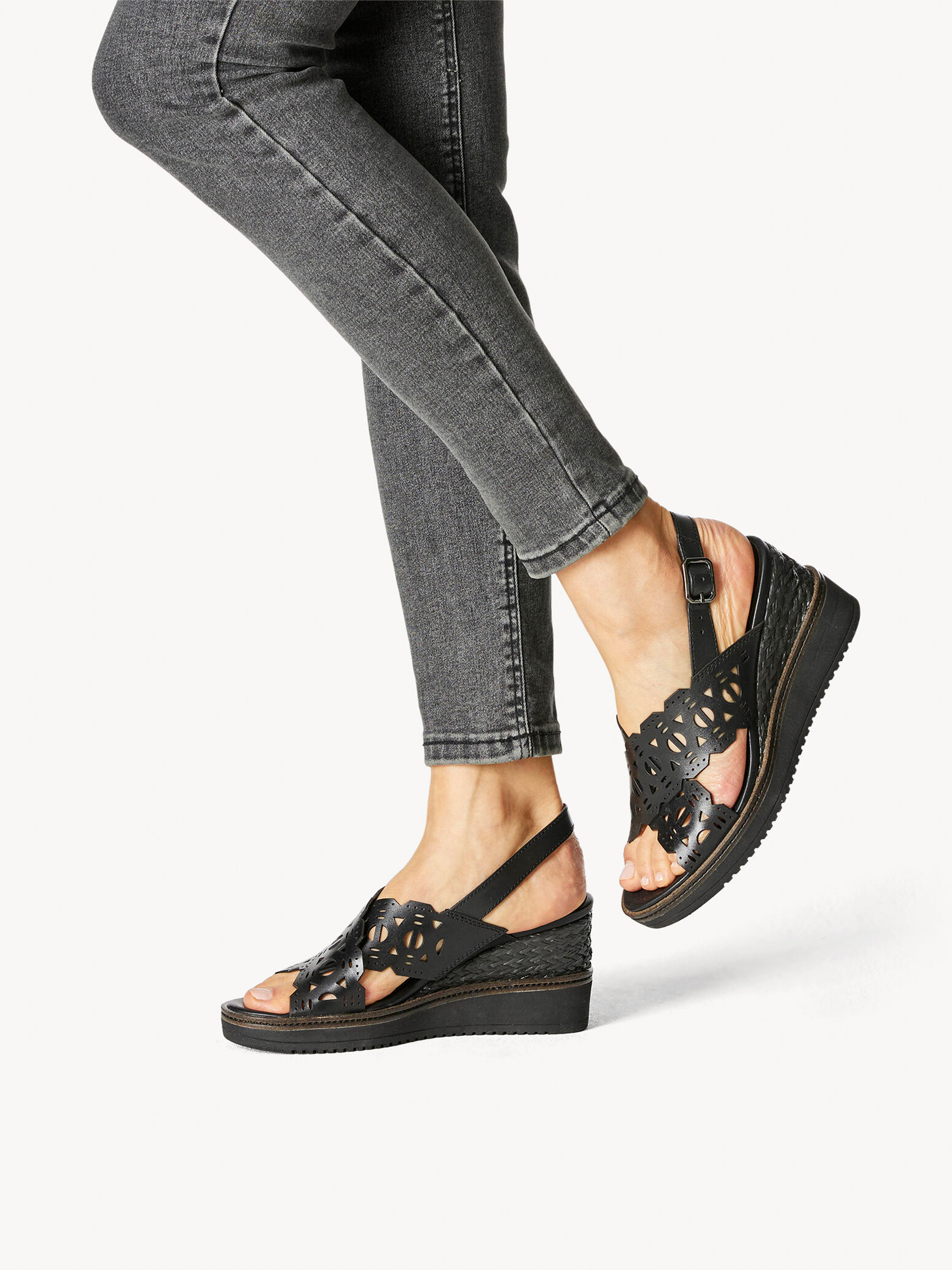 Sandale à talon en cuir - noir