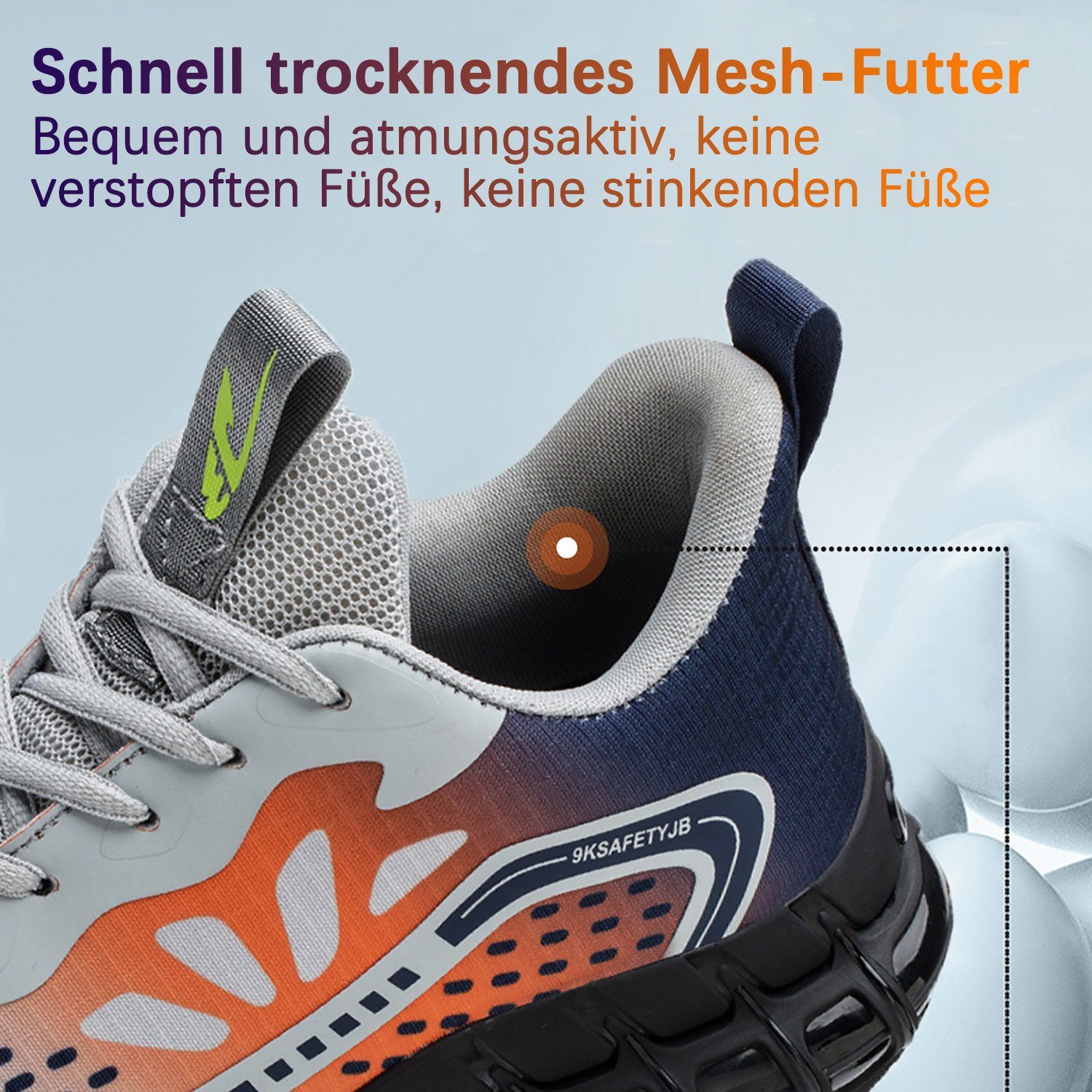 TOPMELON Stahlkappenschuhe mit Schnell trocknendes Futter Sicherheitsschuh