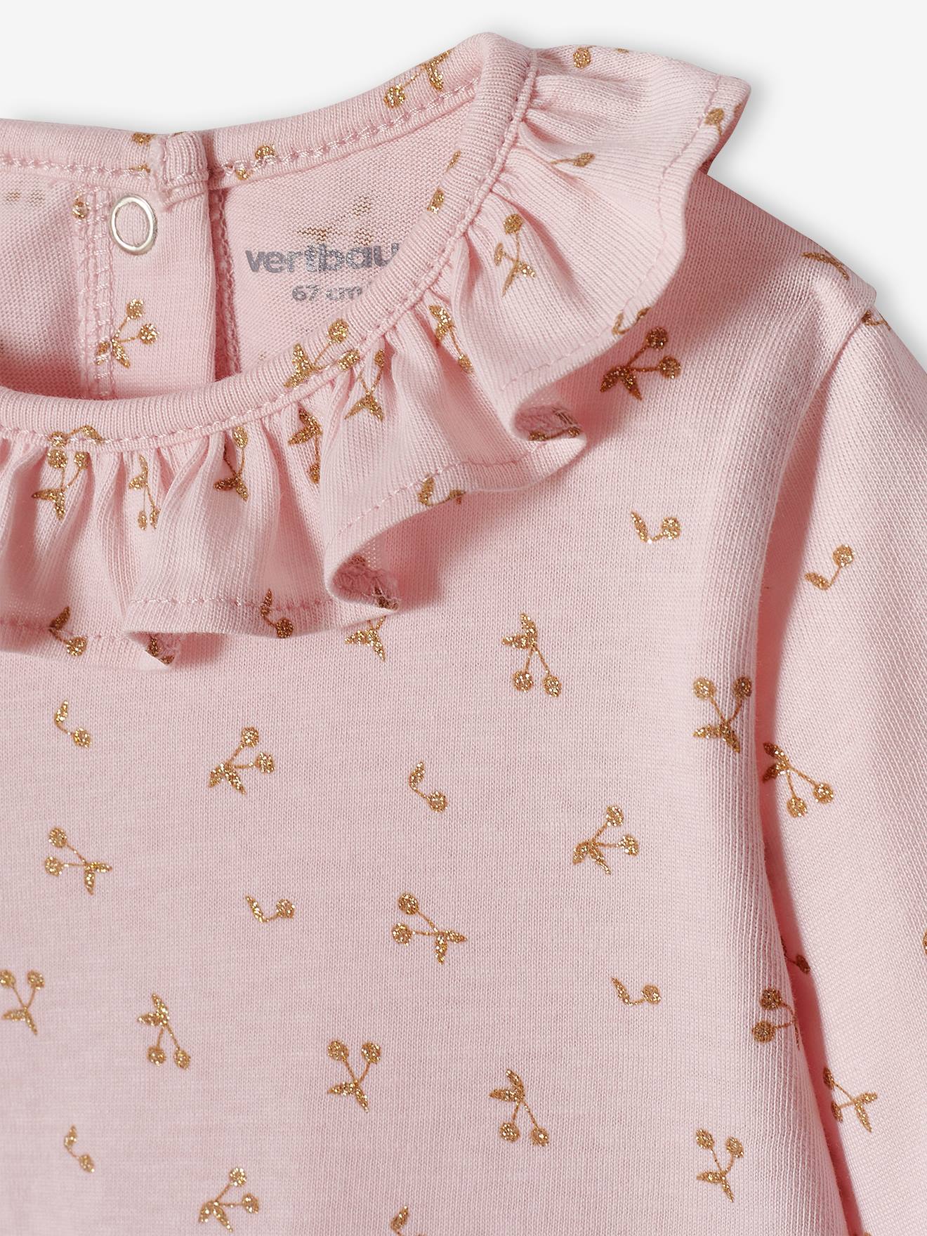 T-shirt col volanté bébé fille personnalisable rose poudré