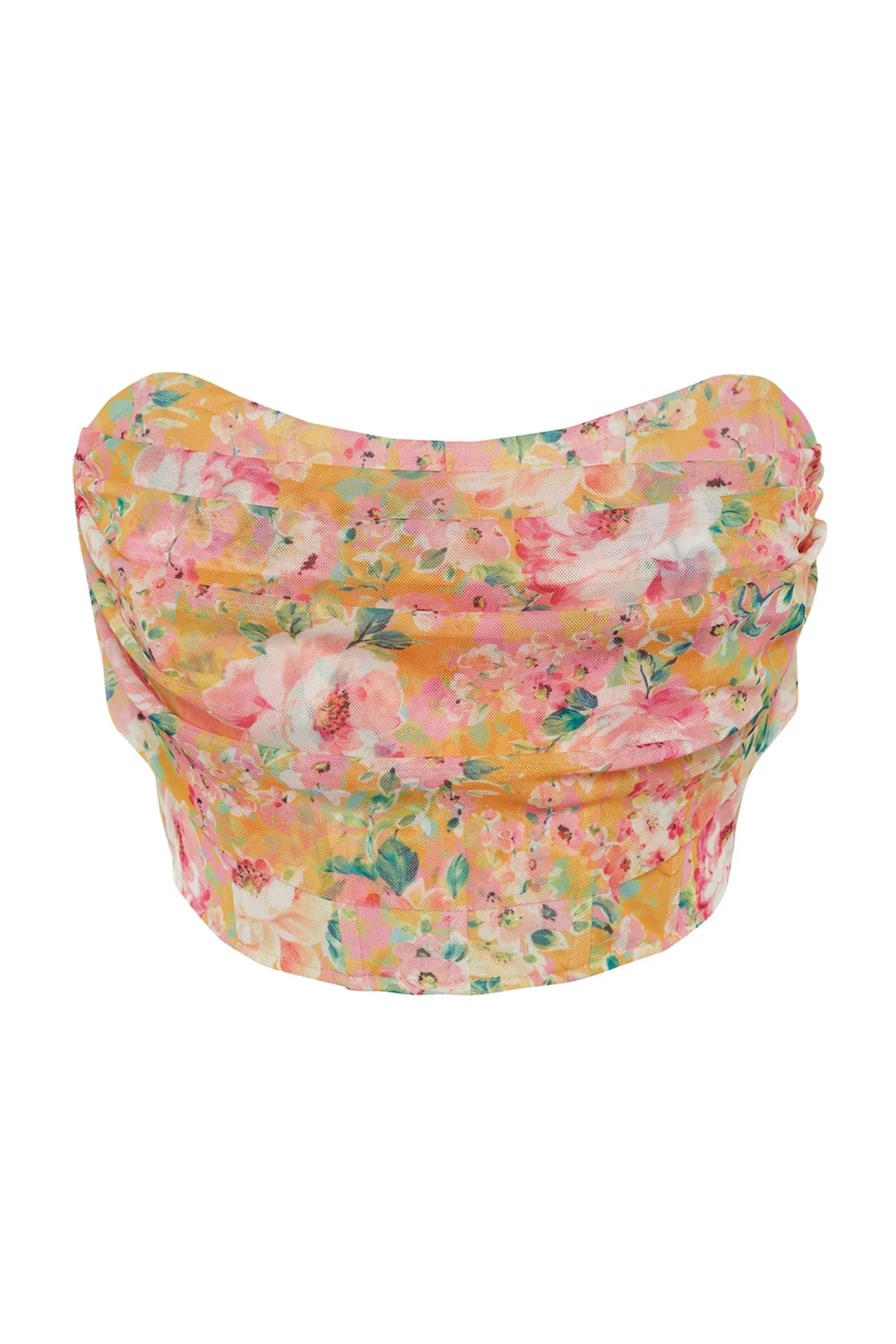 Trendyol Collection  Mehrfarbiges, floral bedrucktes Tüll-Bustier TPRSS23BS00104
