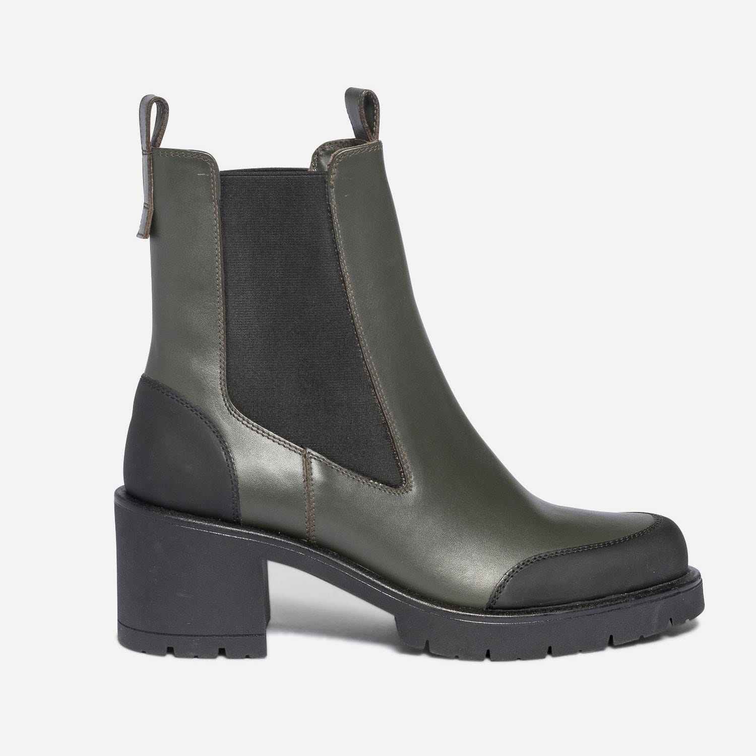 Chelsea boots vert foncé et noir à talon