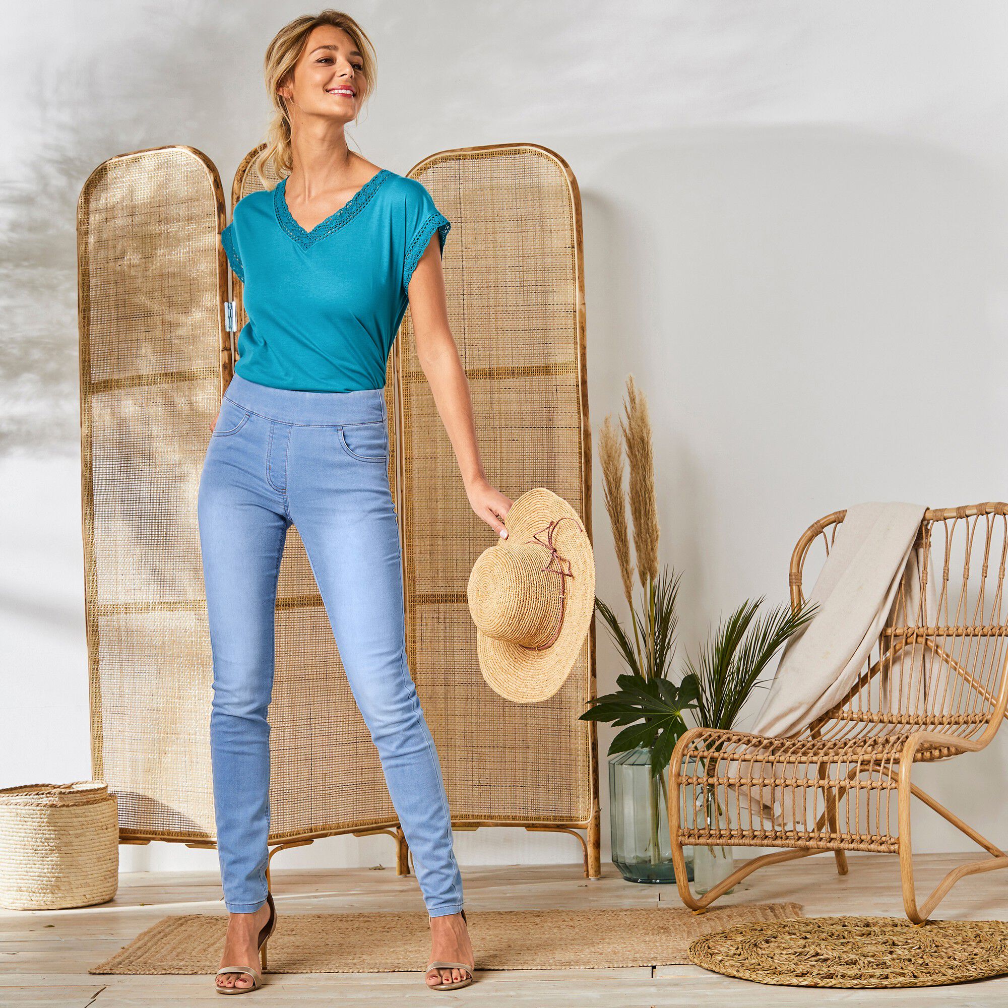 Jegging fuselé ultra stretch, maille effet jean