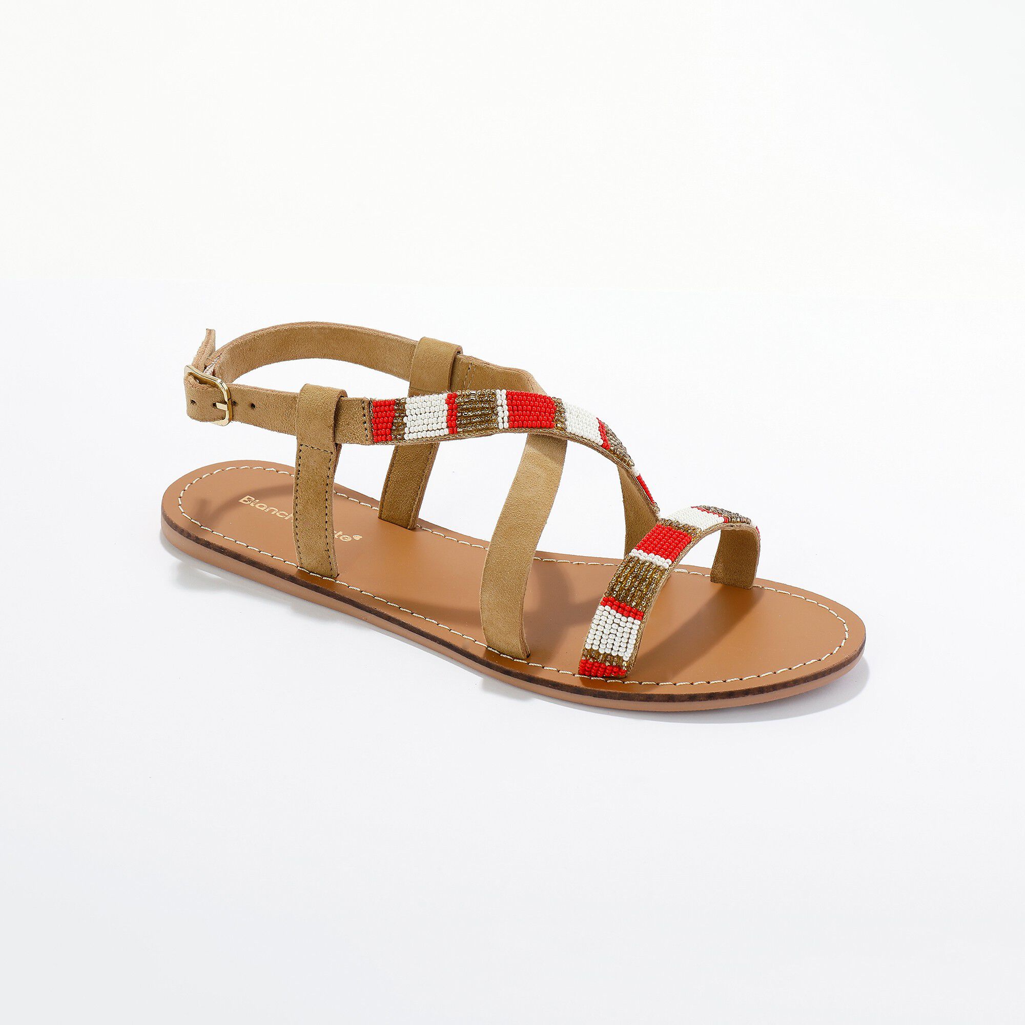 Sandales cuir perles multicolores