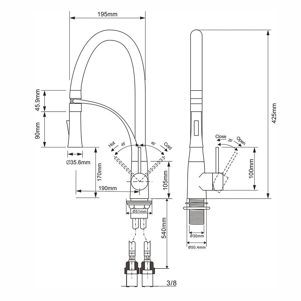 XIIW Waschbeckenbrause Wasserhahn Küche Küchenarmatur Brause Armatur Mischbatterie Hochdruck (Höhe: 425mm) Spültischarmatur 360° Schwenkbar, mit Herunterziehen