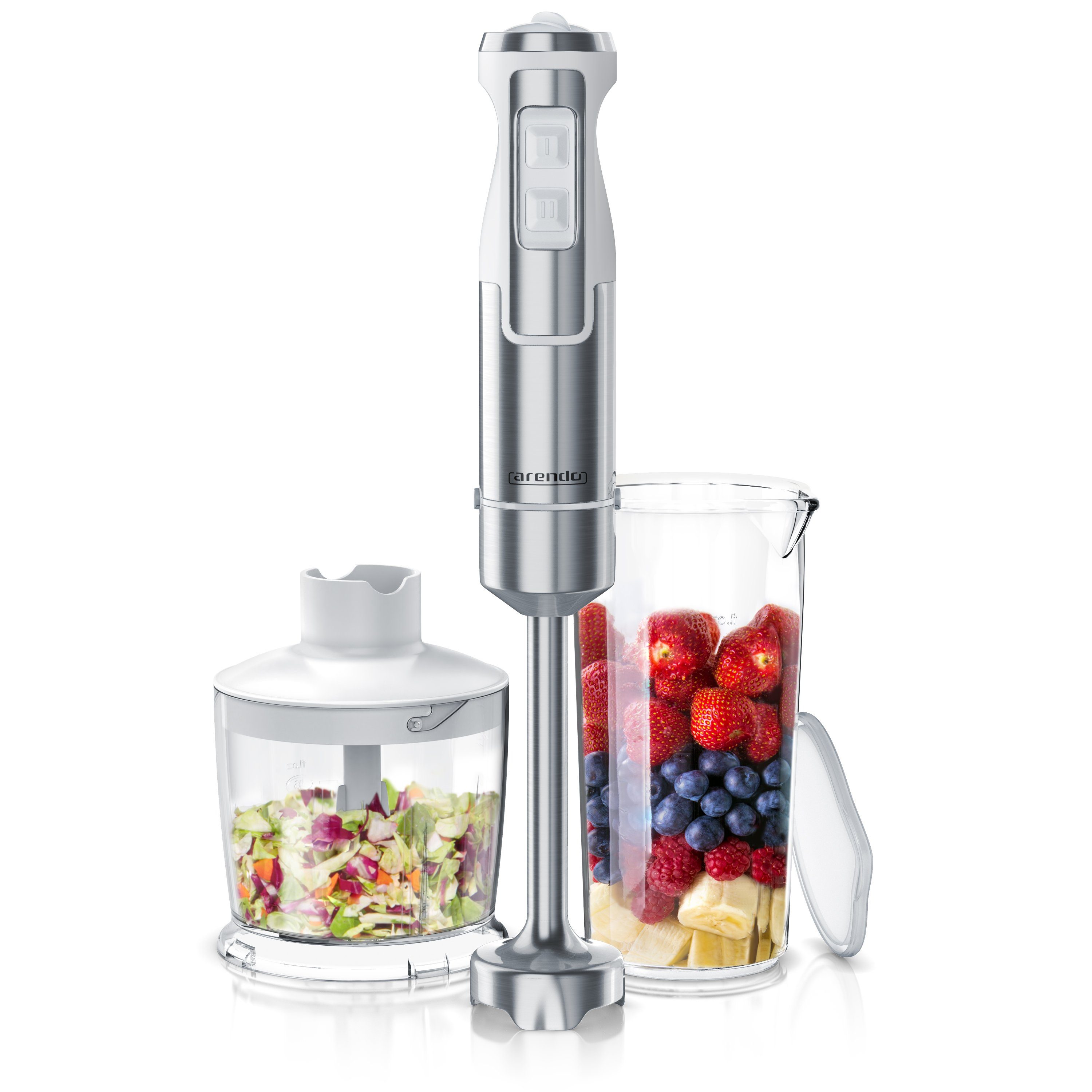 Arendo Stabmixer, 1000 W, Pürierstab Set mit Zerkleinerer & Messbecher, Edelstahl
