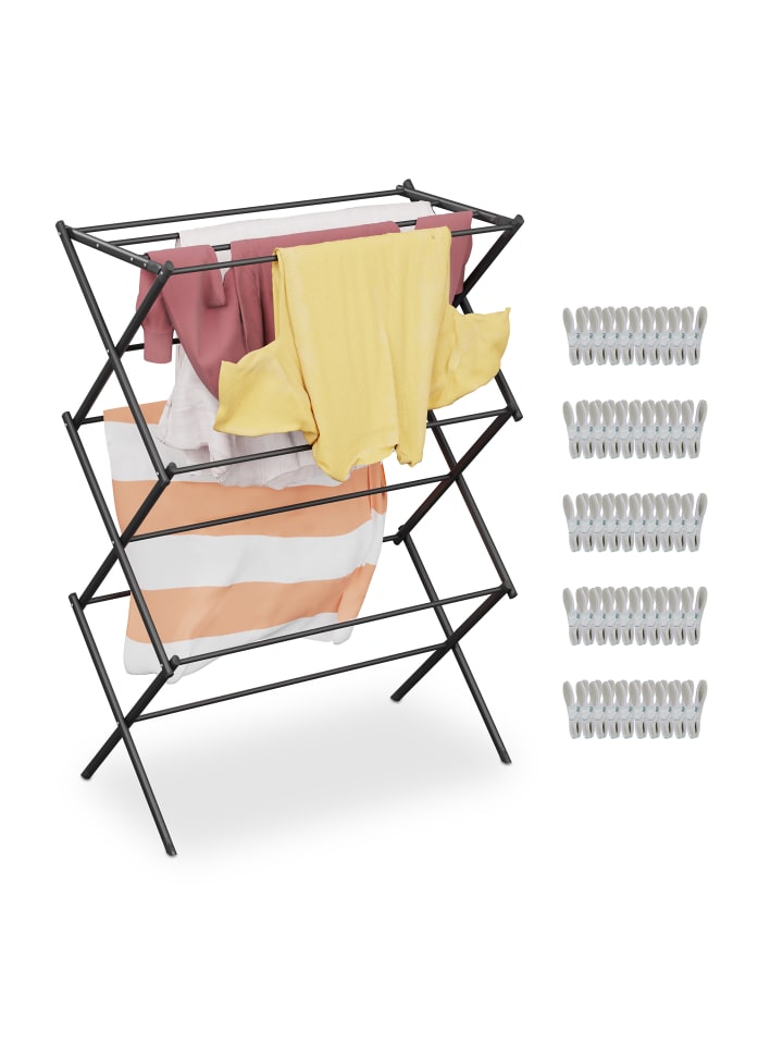 relaxdays Wäscheständer in Schwarz - (B)74 x (H)102 x (T)38 cm günstig kaufen onesize
