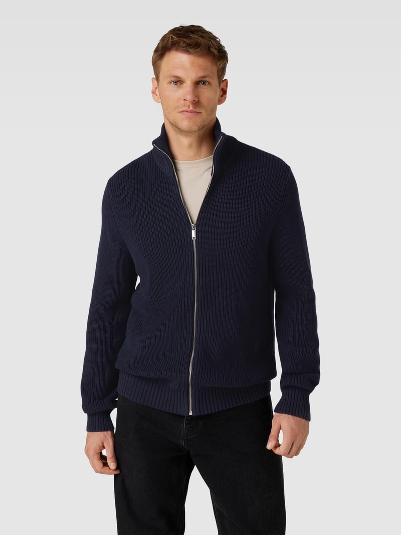 Strickjacke mit Stehkragen Modell 'MAIK' in marineblau