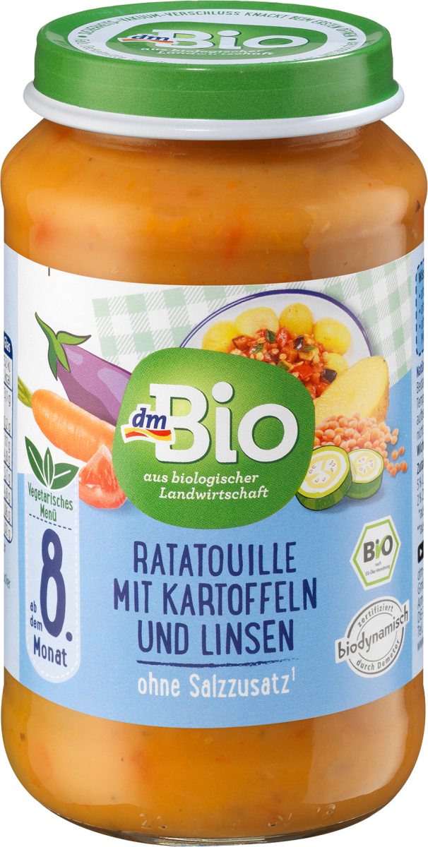 Menü Ratatouille mit Kartoffeln & Linsen ab dem 8. Monat, Demeter, 220 g