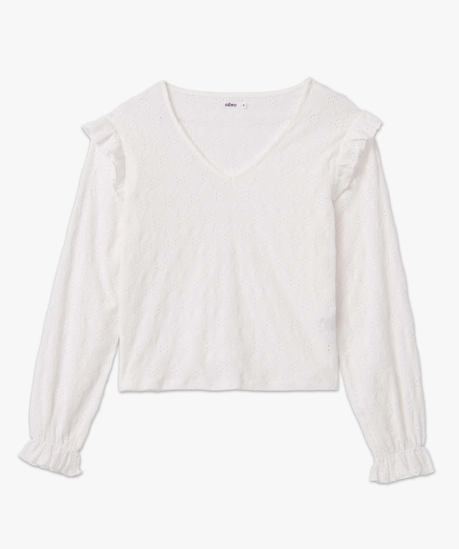 Tee-shirt femme à manches longues en maille ajourée ecru | GEMO
